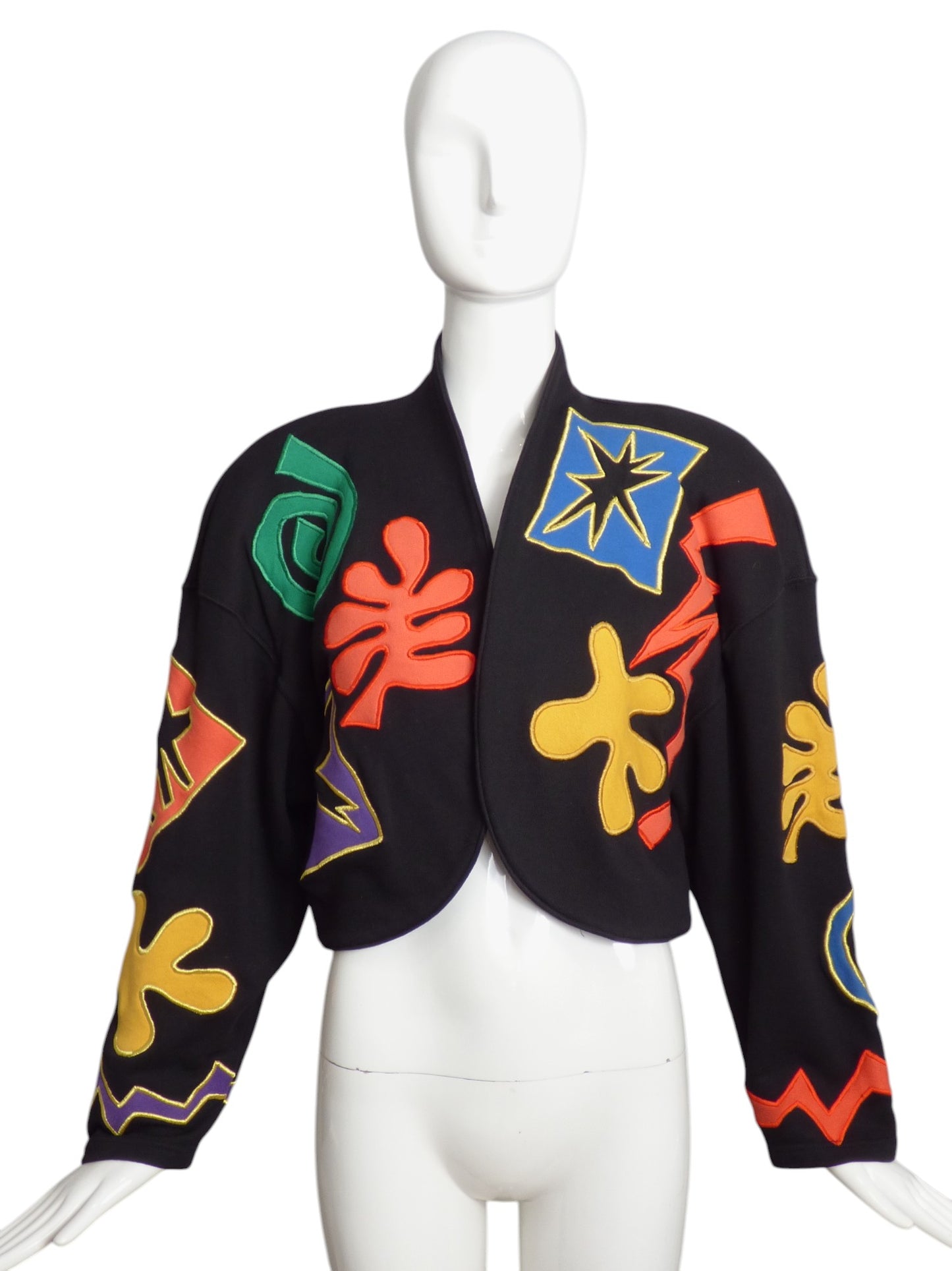 1980s Appliqué Knit Bolero Jacket, Size 8