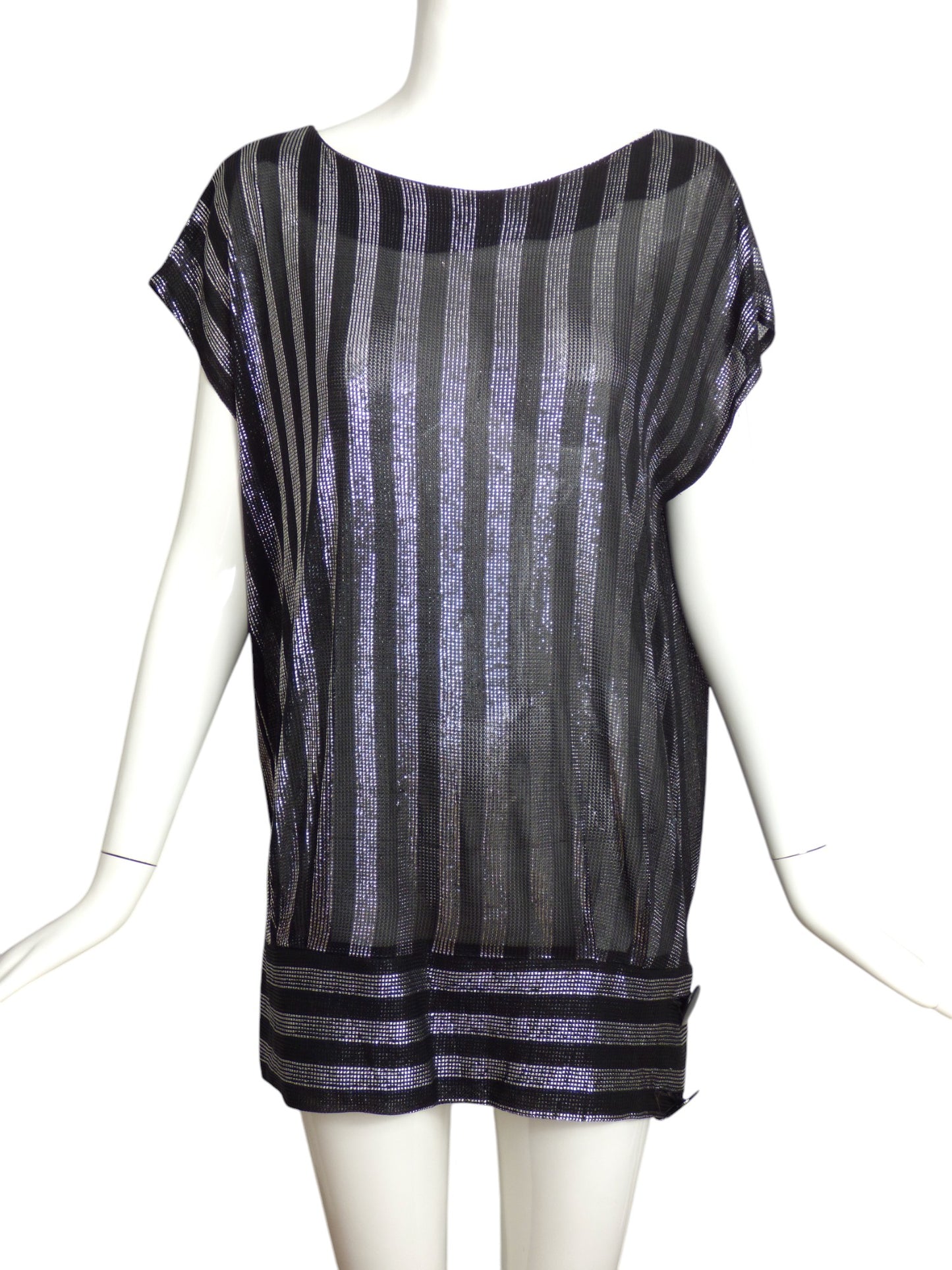 1980s Black & Silver Metallic Knit Top, Size 8