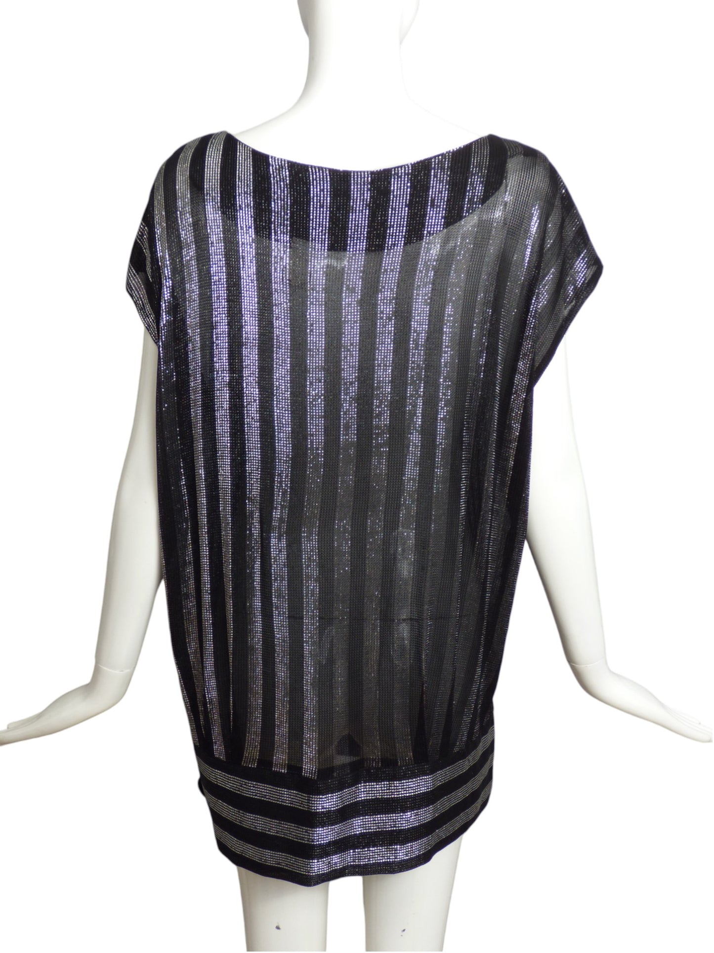 1980s Black & Silver Metallic Knit Top, Size 8