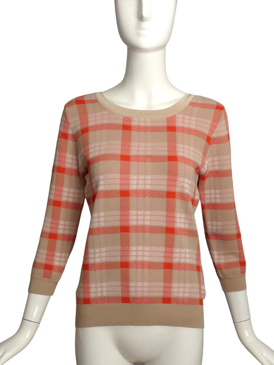 COURREGES- 1990s Plaid L/S Sweater Blouse, Size 8