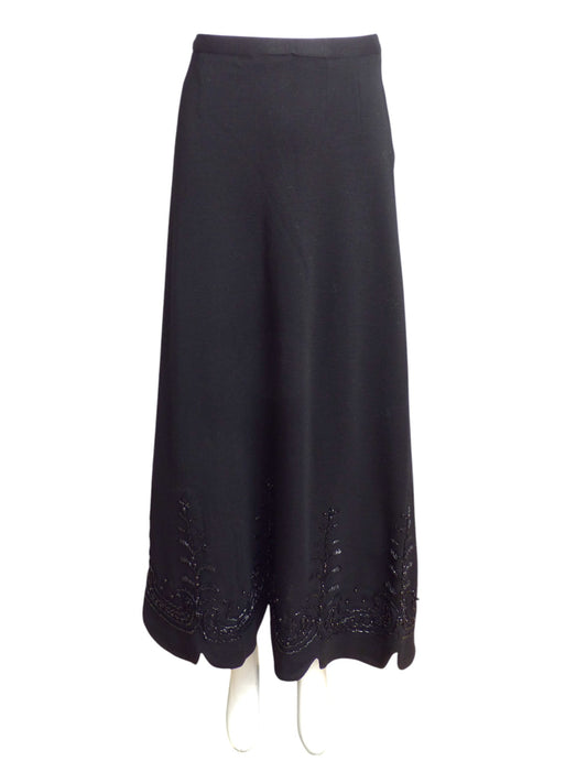 1970s Black Wool Beaded Maxi Skirt, Size 6