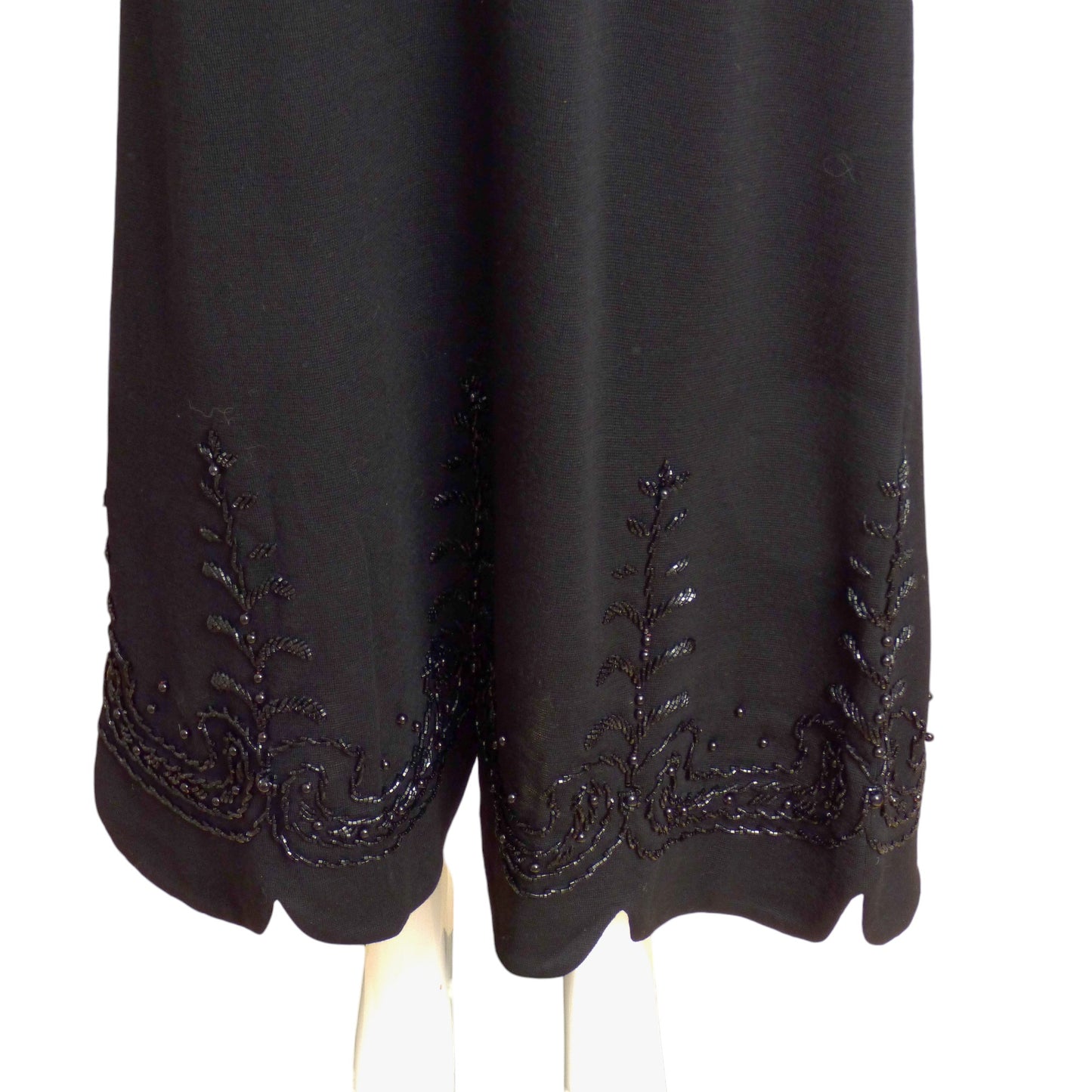 1970s Black Wool Beaded Maxi Skirt, Size 6