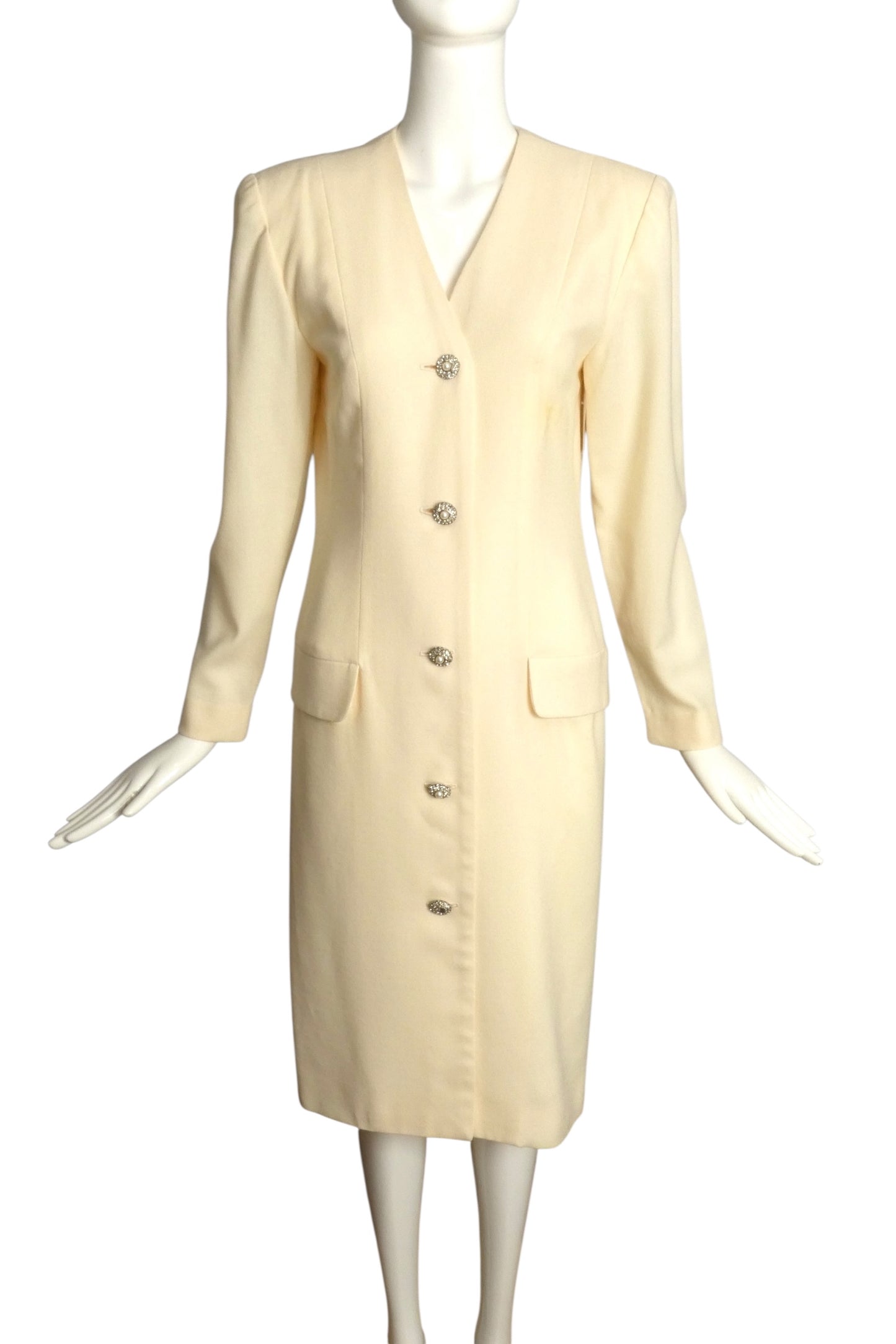 CHRISTIAN DIOR- AS IS 1980s Ivory Wool Dress, Size 6