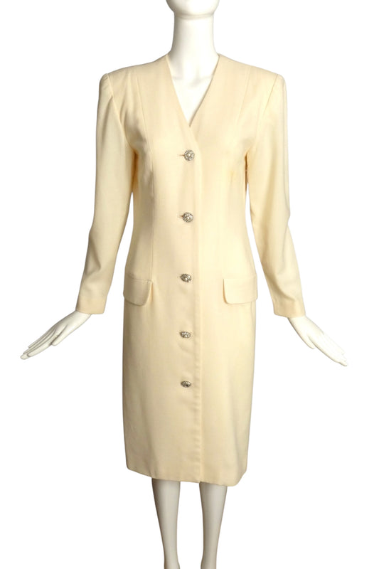 CHRISTIAN DIOR- AS IS 1980s Ivory Wool Dress, Size 6