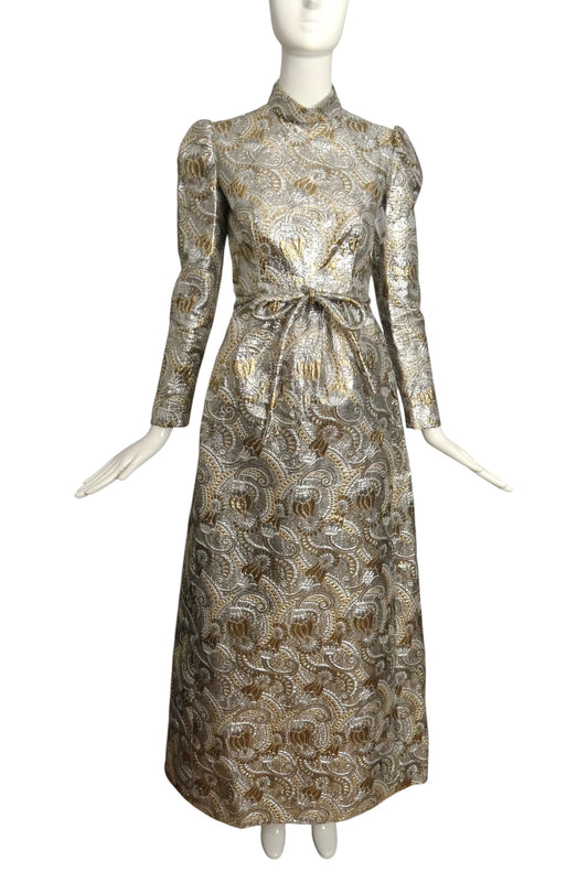 MALCOLM STARR- 1960s Metallic Brocade Evening Gown, Size 6