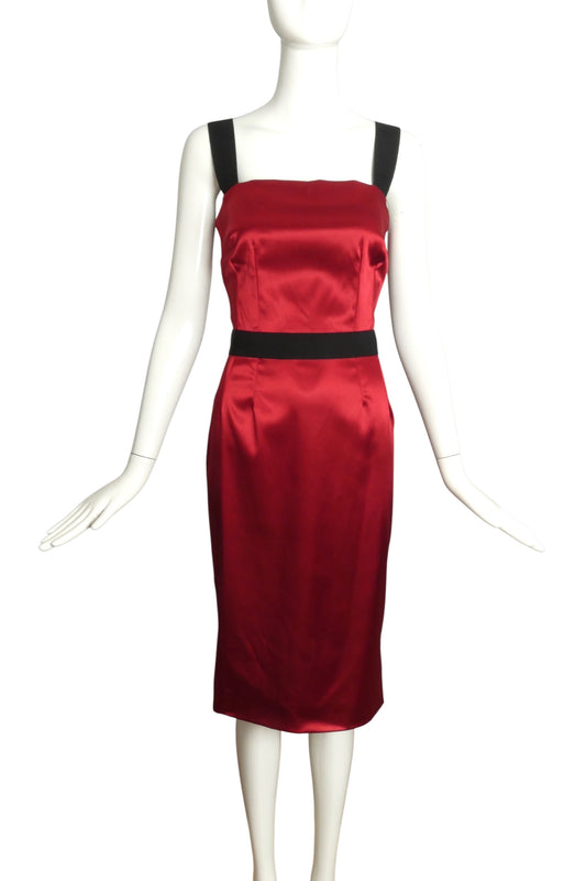 DOLCE & GABBANA- Red Satin Wiggle Dress, Size 6