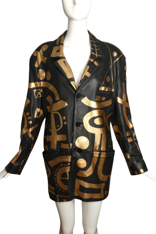 PATRICIA FIELDS- Artist Hand Painted Leather Blazer, Size 12
