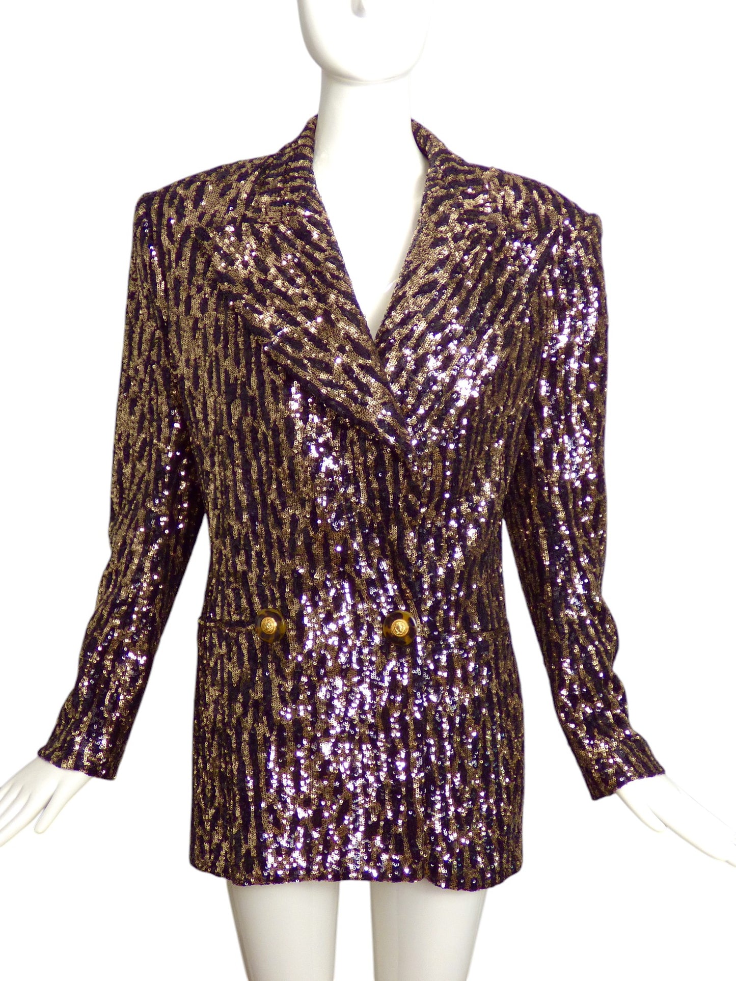 BALMAIN- NWT Gold & Black Sequin Stripe Blazer, Size 10