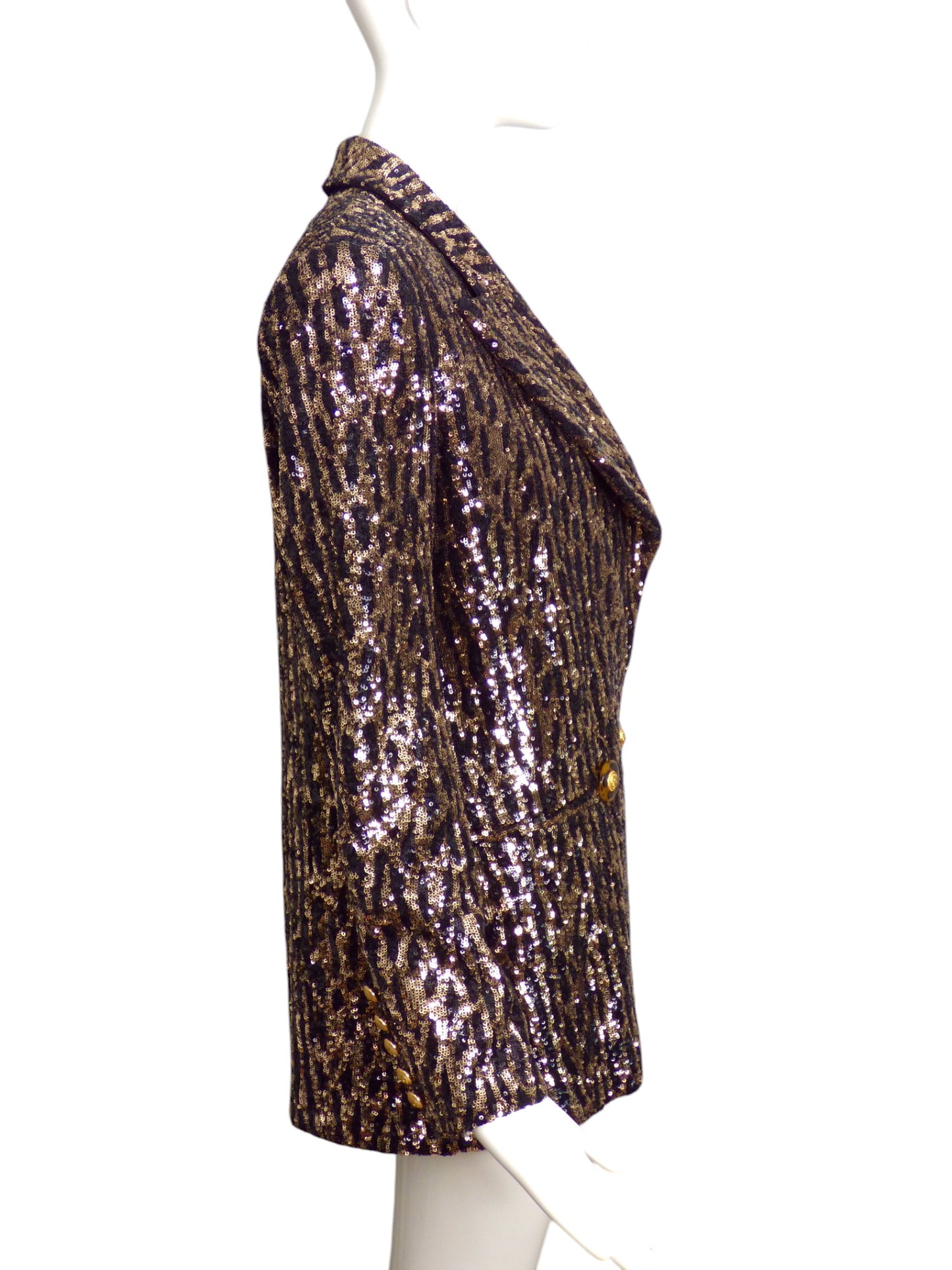 BALMAIN- NWT Gold & Black Sequin Stripe Blazer, Size 10