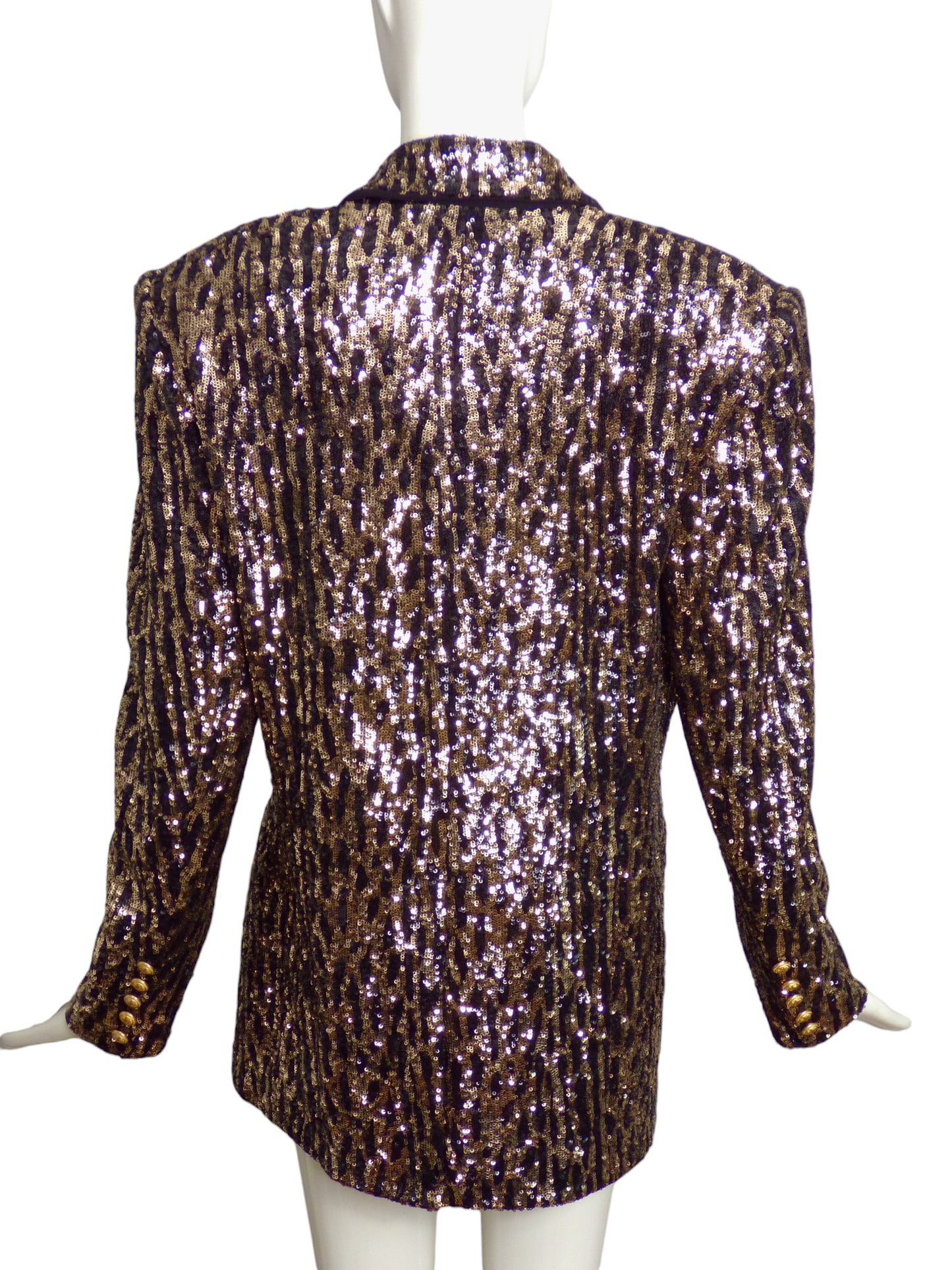 BALMAIN- NWT Gold & Black Sequin Stripe Blazer, Size 10