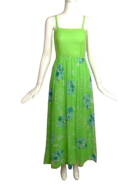 ADELE SIMPSON- 1970s 2pc Green Chiffon Dress, Size 2