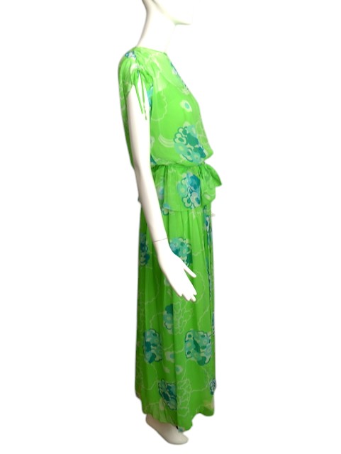 ADELE SIMPSON- 1970s 2pc Green Chiffon Dress, Size 2