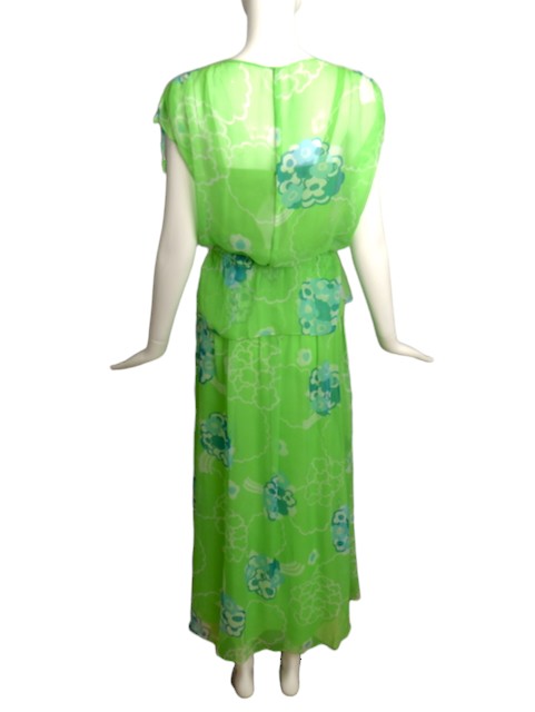 ADELE SIMPSON- 1970s 2pc Green Chiffon Dress, Size 2