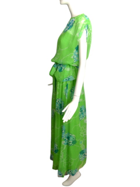 ADELE SIMPSON- 1970s 2pc Green Chiffon Dress, Size 2