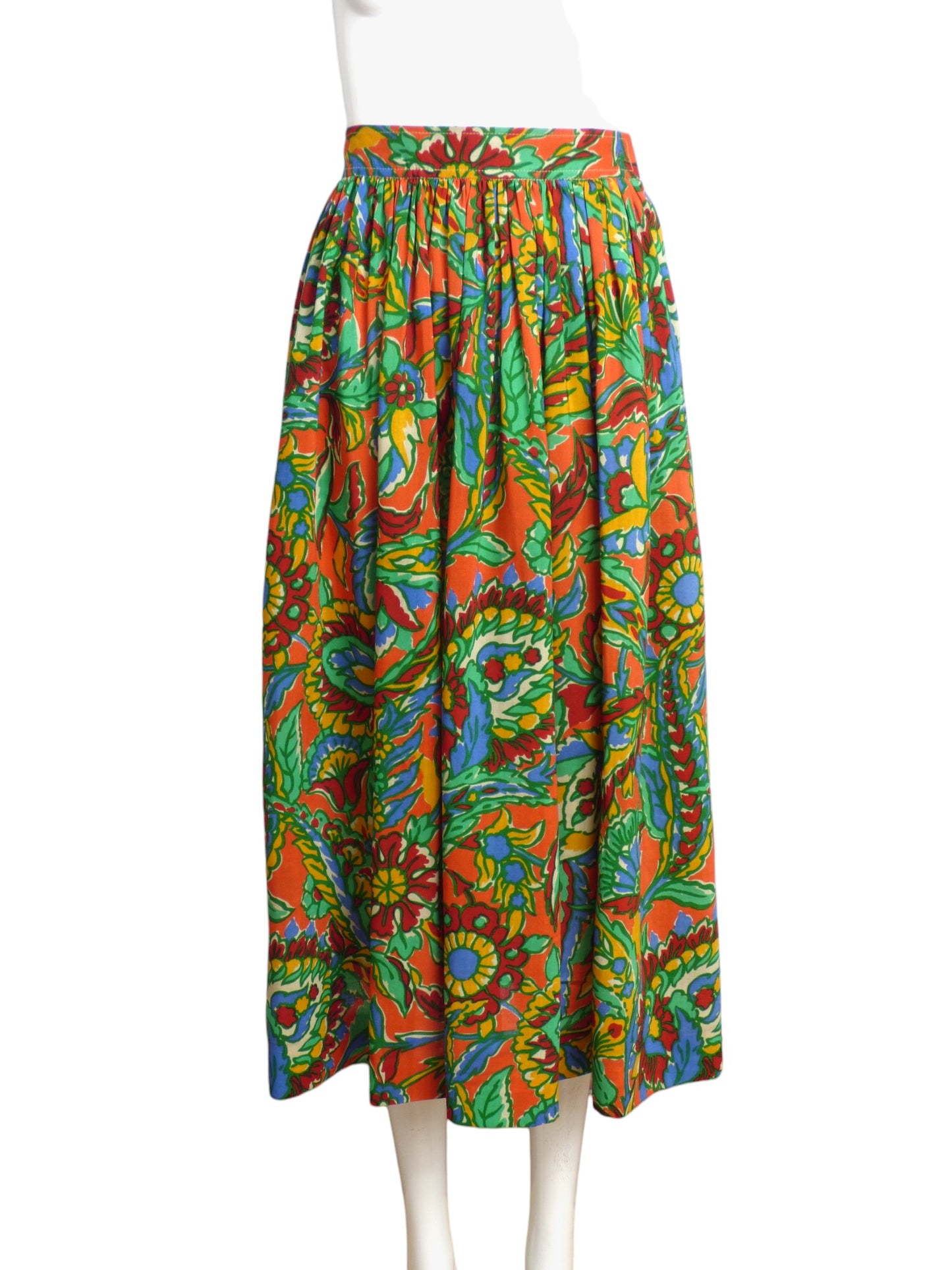 YVES SAINT LAURENT-  1970s Multi Color Floral Print Skirt, Size 6