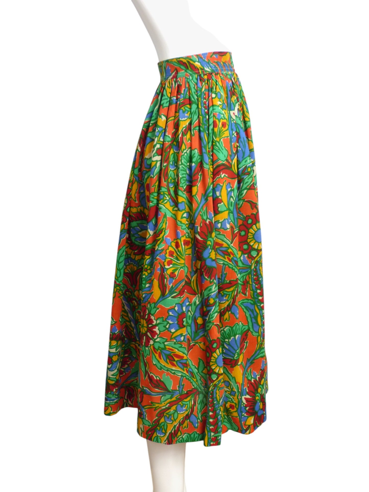 YVES SAINT LAURENT-  1970s Multi Color Floral Print Skirt, Size 6