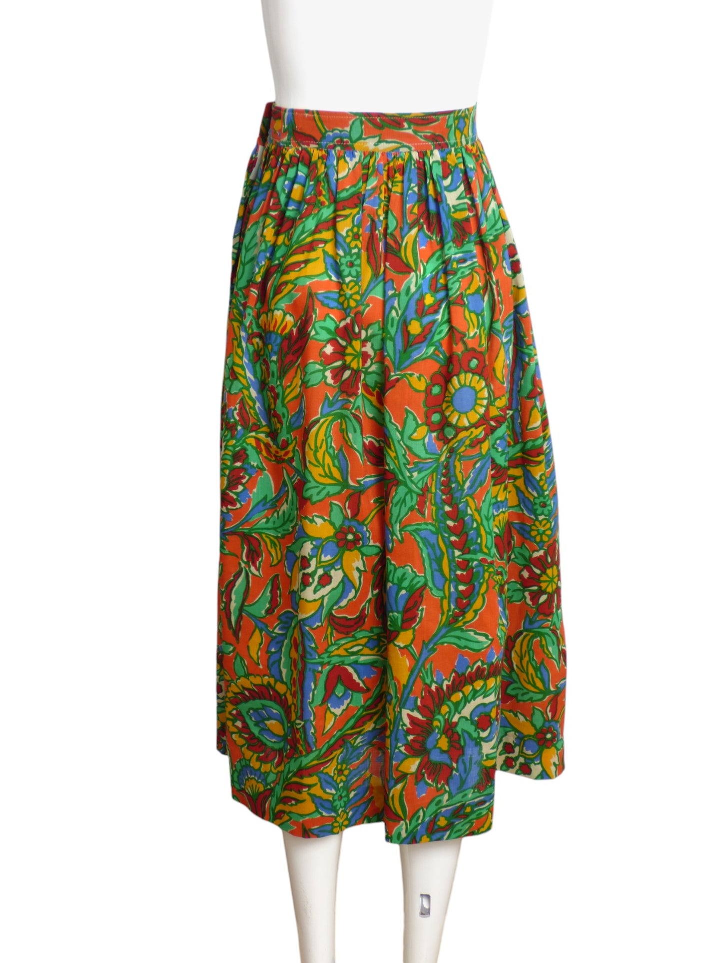 YVES SAINT LAURENT-  1970s Multi Color Floral Print Skirt, Size 6