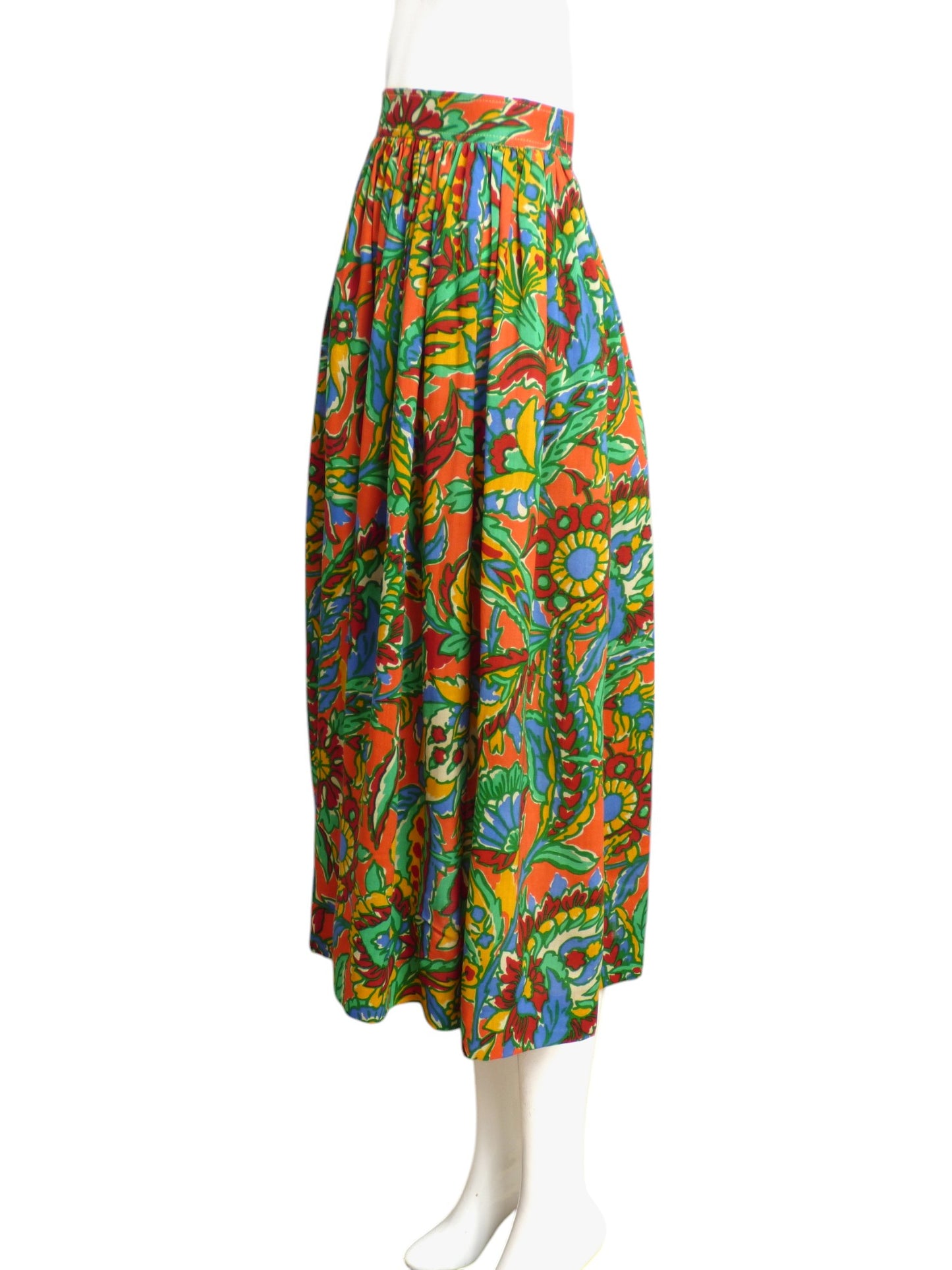 YVES SAINT LAURENT-  1970s Multi Color Floral Print Skirt, Size 6