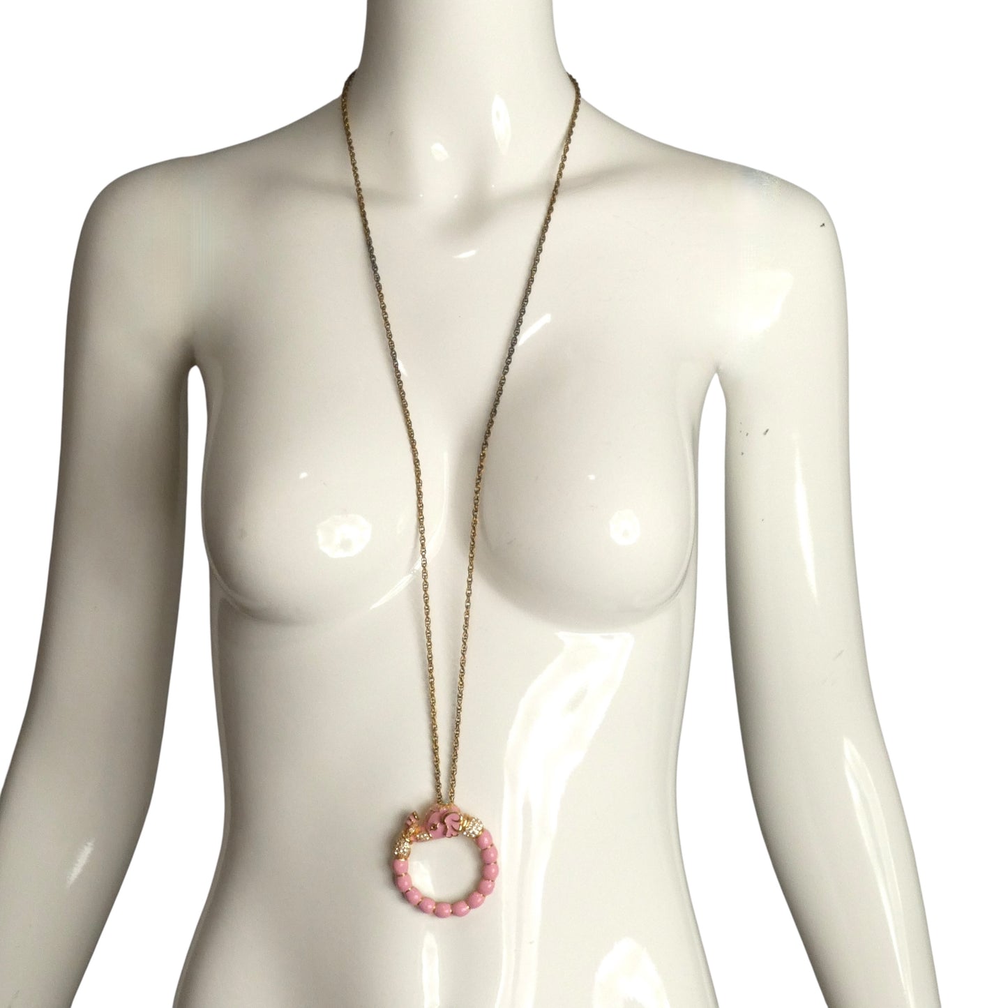 KENNETH J LANE- 1980s Pink Elephant Monocle Pendant
