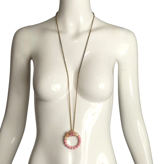 KENNETH J LANE- 1980s Pink Elephant Monocle Pendant