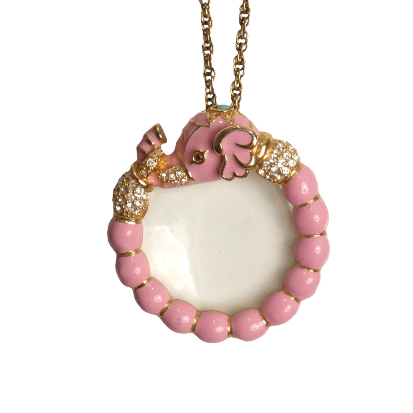 KENNETH J LANE- 1980s Pink Elephant Monocle Pendant
