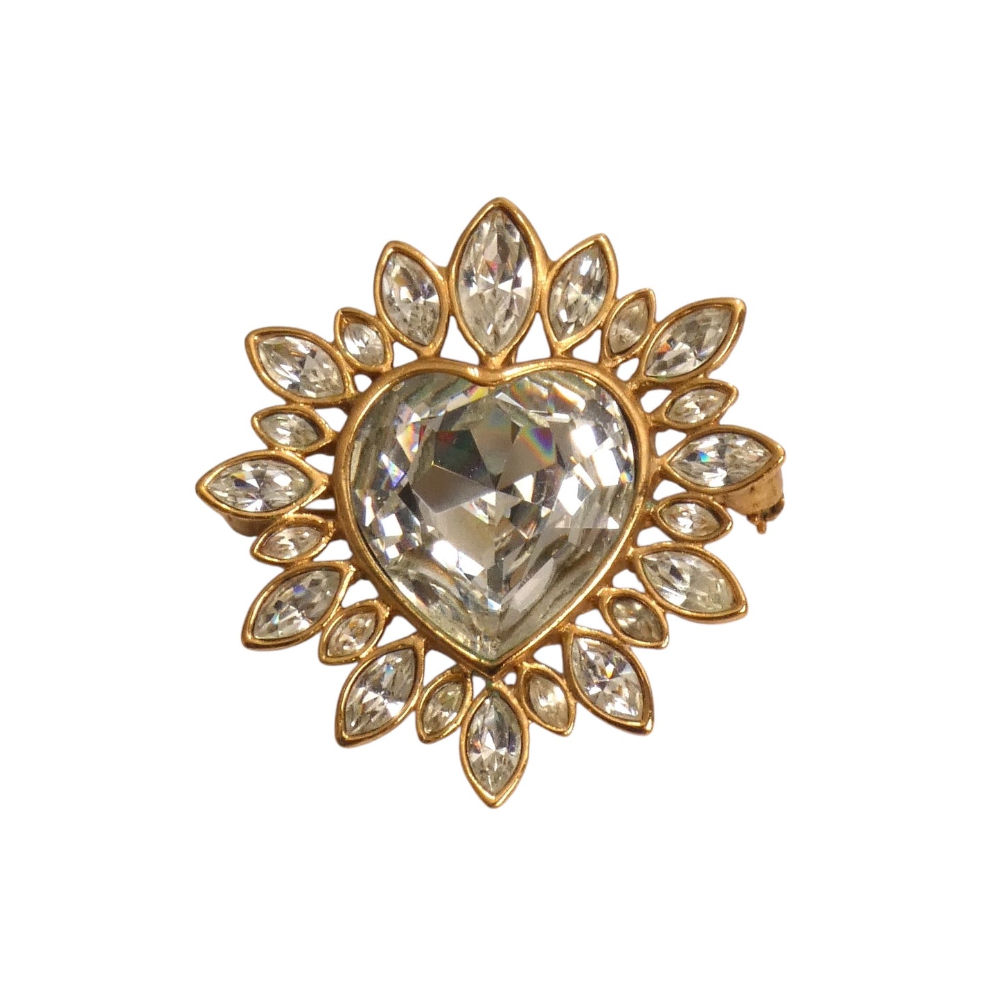 YVES SAINT LAURENT- 1980s Gold Rhinestone Heart Pendant Brooch