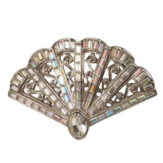YVES SAINT LAURENT- 1980s Silver Rhinestone Fan Brooch