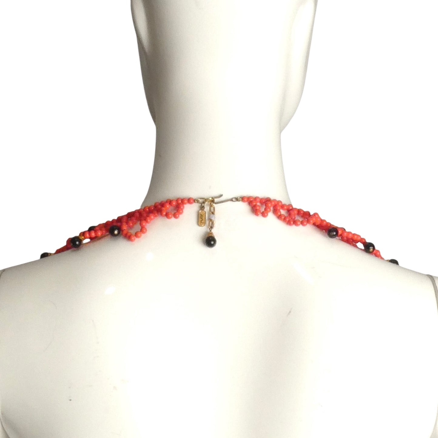 YVES SAINT LAURENT- 1970s Coral & Black Bead Bib Necklace