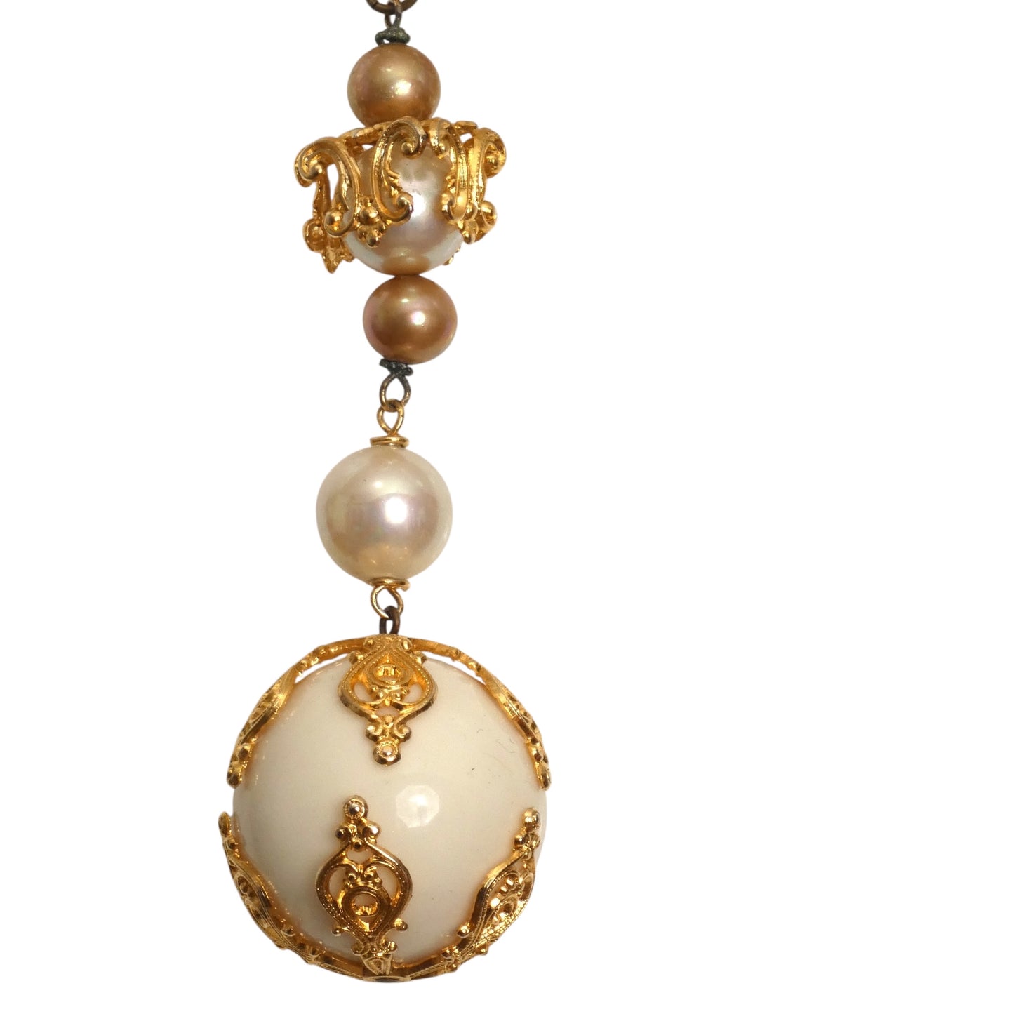 YVES SAINT LAURENT- 1980s Gold & White Orb Pendant Necklace