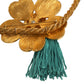 YVES SAINT LAURENT- Gold Rope & Enamel Flower Pendant Necklace/Brooch