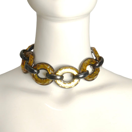 YVES SAINT LAURENT- Amber Acrylic & Metal Link Necklace
