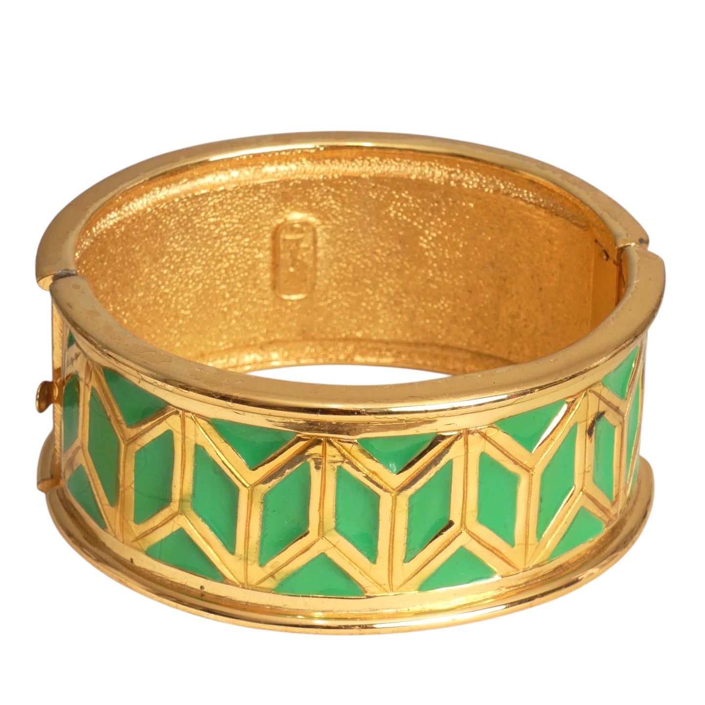 YVES SAINT LAURENT- 1980s Gold Metal & Green Enamel Bracelet