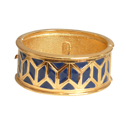 YVES SAINT LAURENT- 1980s Gold Metal & Navy Enamel Bracelet