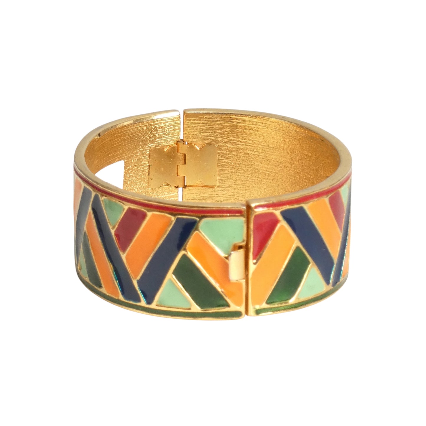 YVES SAINT LAURENT- 1970s Gold Metal & Multi Color Enamel Bracelet