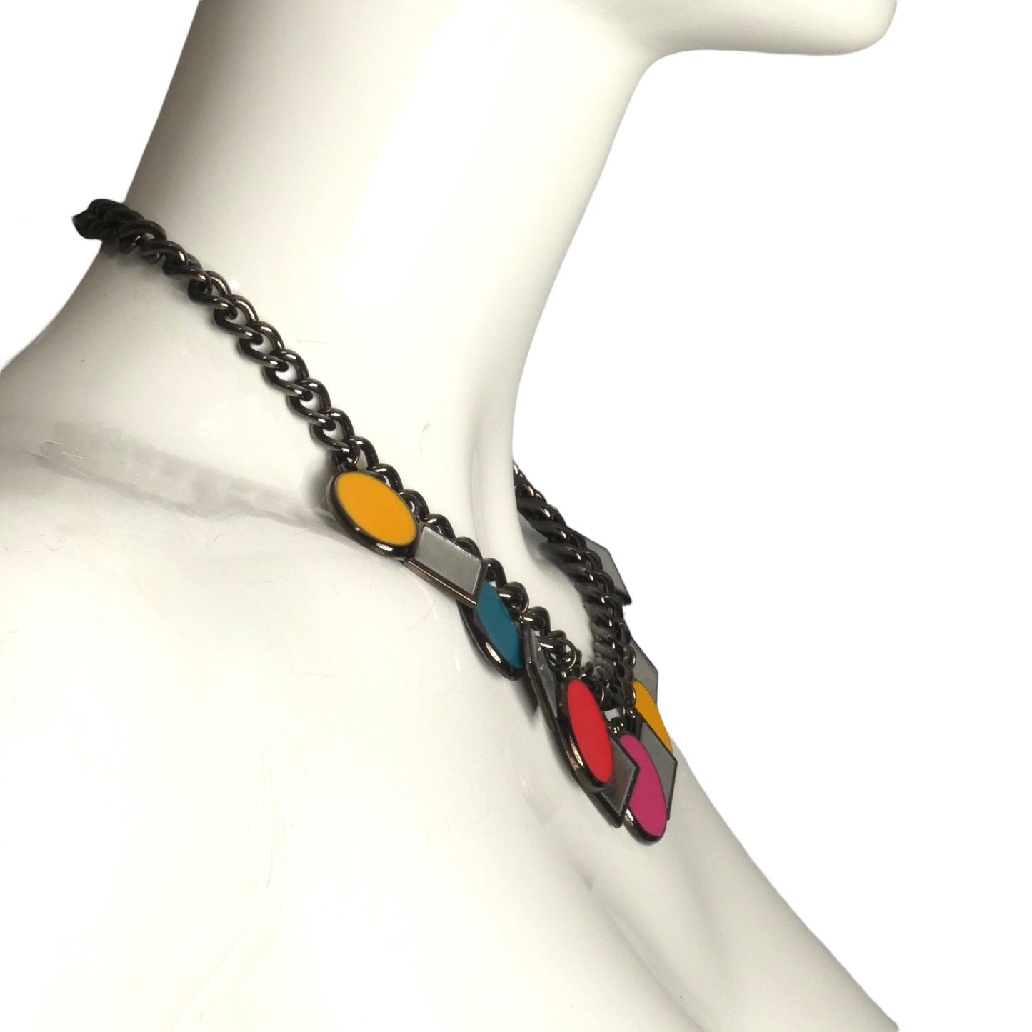 YVES SAINT LAURENT- 1980s Mirror & Multi Color Enamel Necklace
