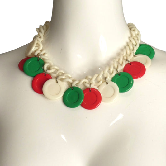 YVES SAINT LAURENT- 1970s Multi Color Plastic Poker Chip Link Necklace