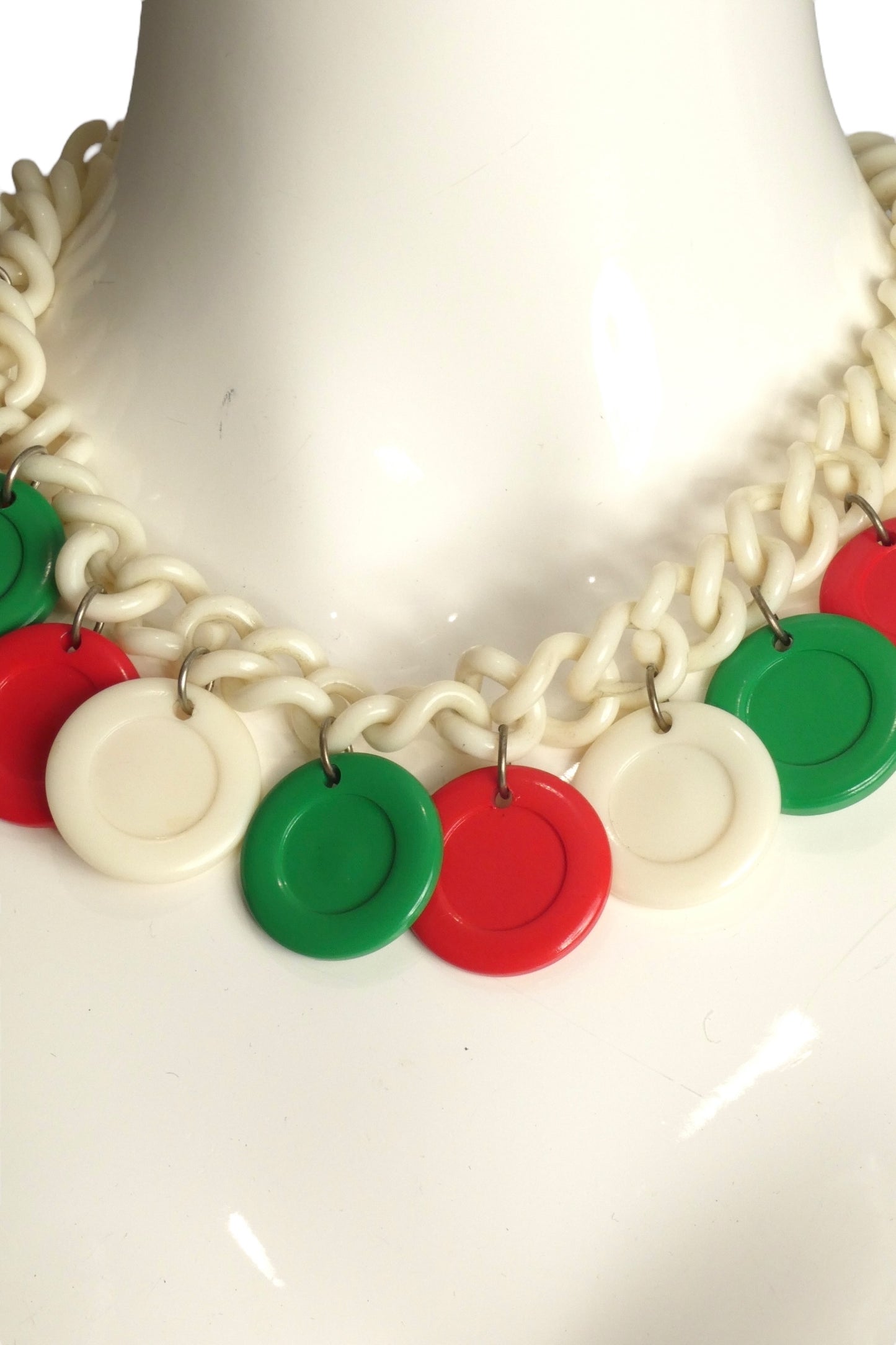 YVES SAINT LAURENT- 1970s Multi Color Plastic Poker Chip Link Necklace