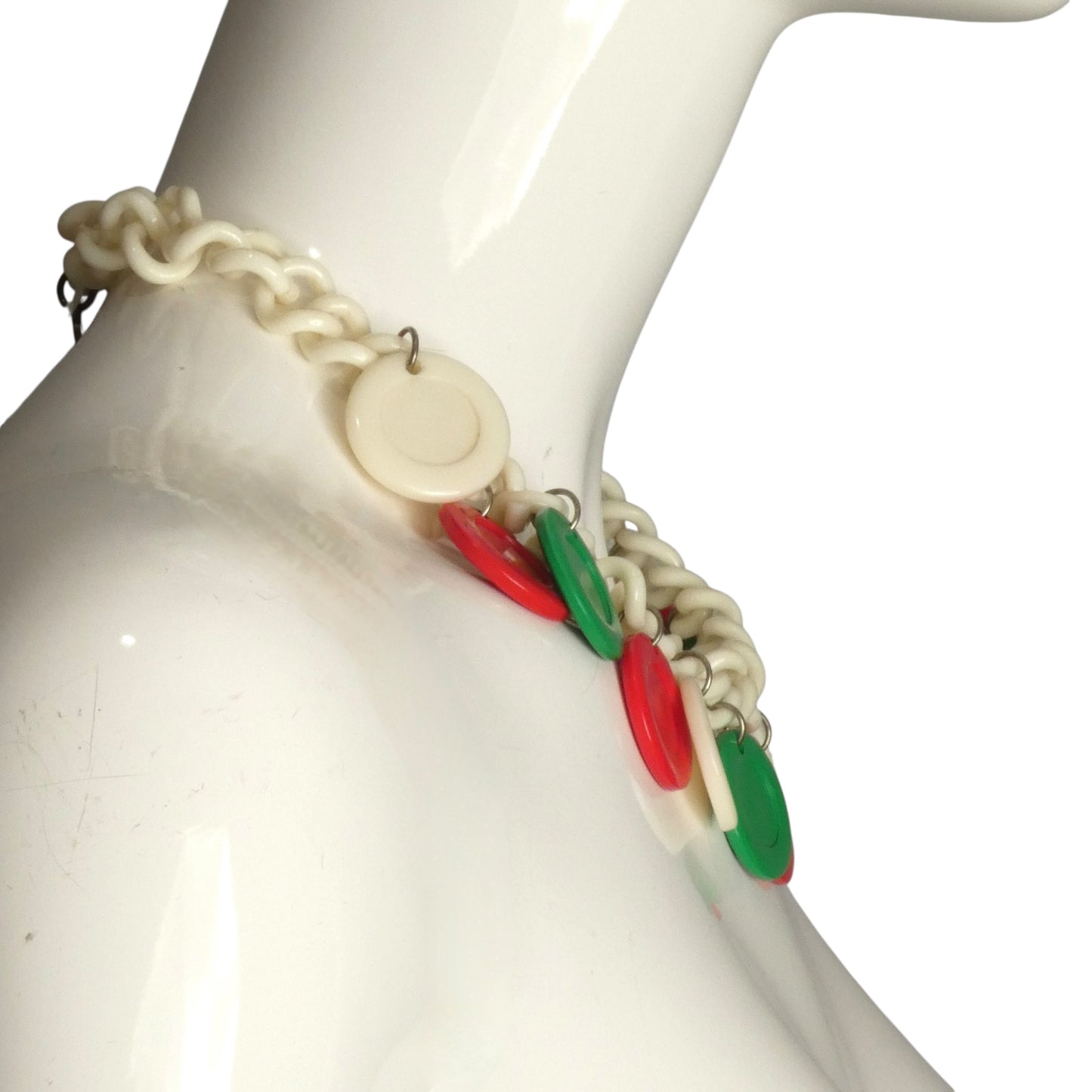 YVES SAINT LAURENT- 1970s Multi Color Plastic Poker Chip Link Necklace