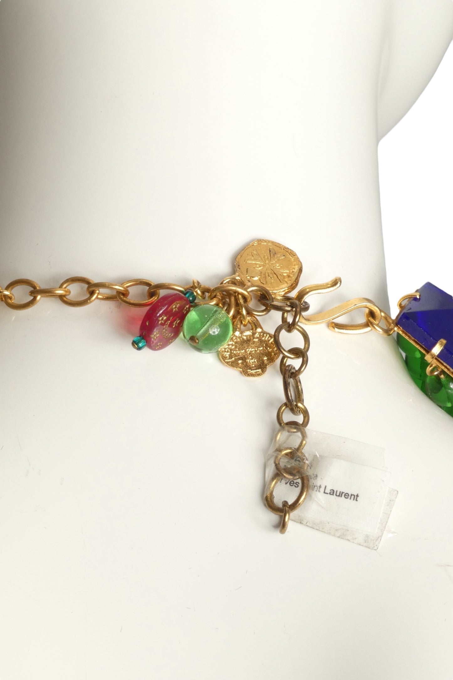 YVES SSAINT LAURENT- 1980s 5-Strand Blue & Green Glass Bead Bib Necklace