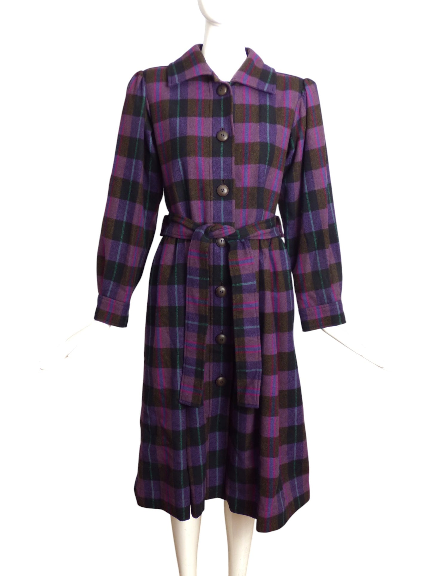 YVES SAINT LAURENT- 1980 Wool Plaid Dress, Size 8