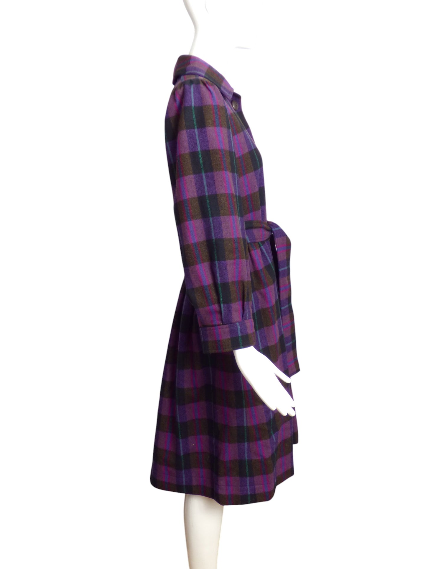 YVES SAINT LAURENT- 1980 Wool Plaid Dress, Size 8