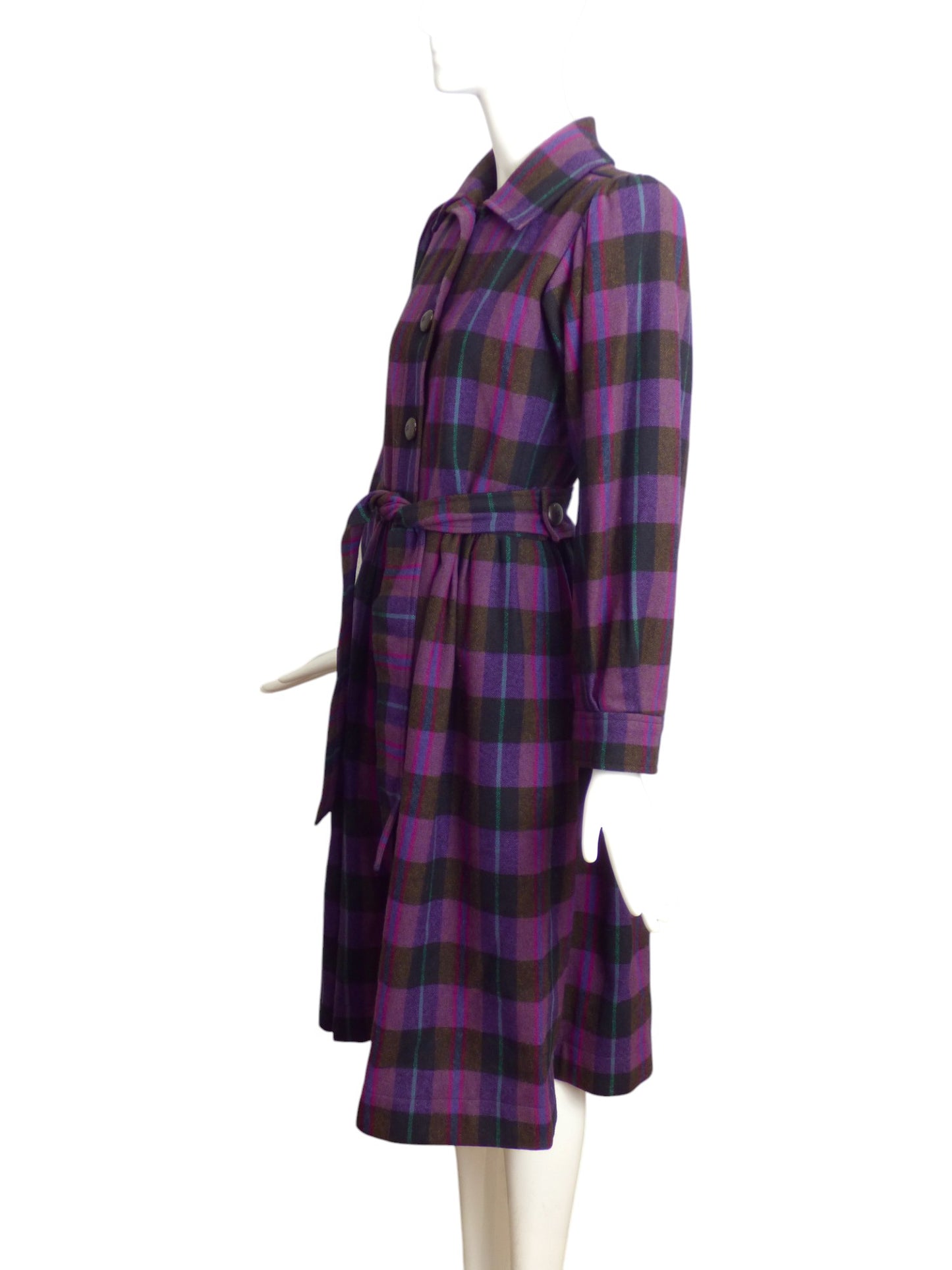 YVES SAINT LAURENT- 1980 Wool Plaid Dress, Size 8