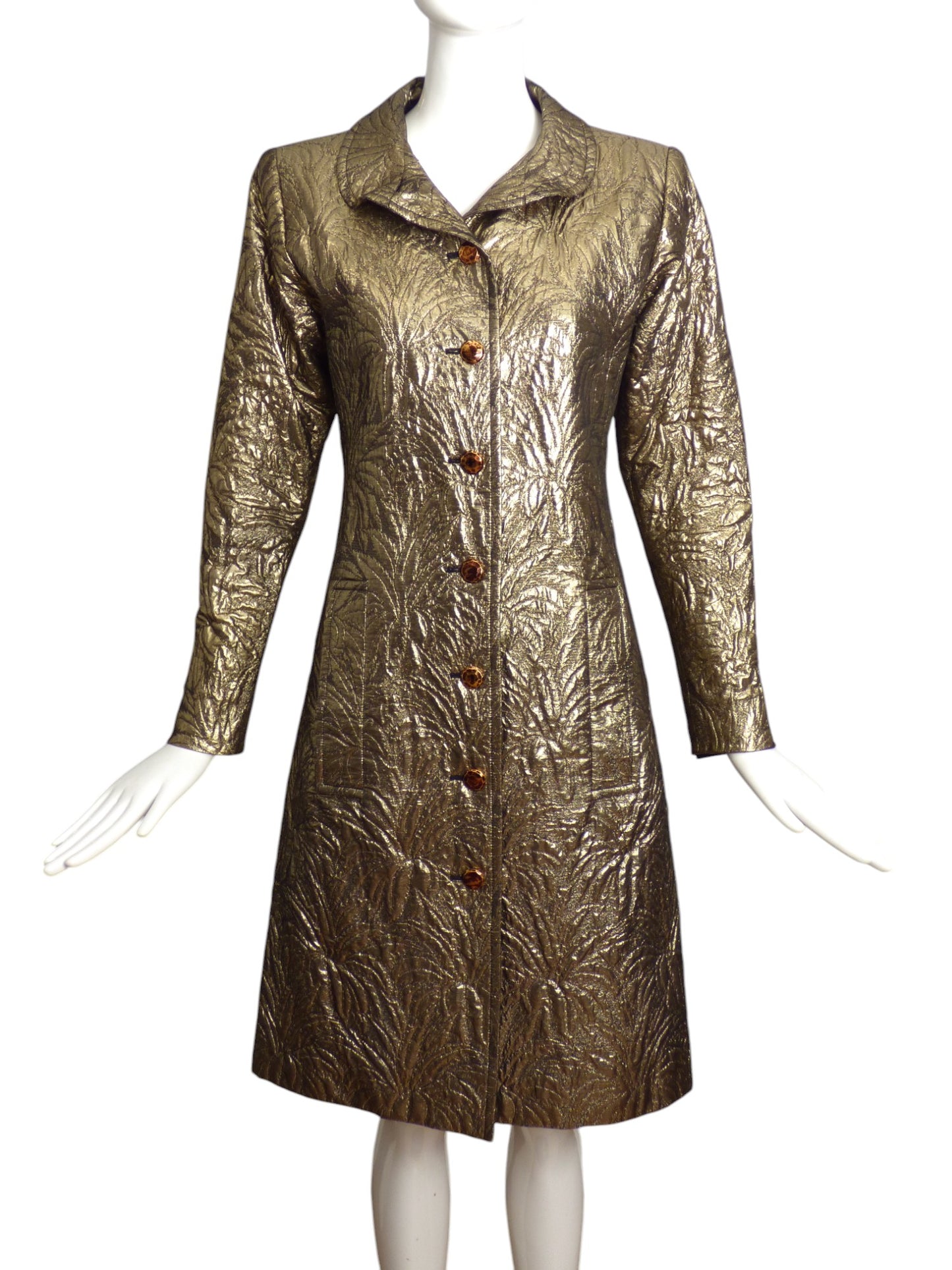 SAINT LAURENT- 1986 Gold Brocade Coat Dress, Size 6