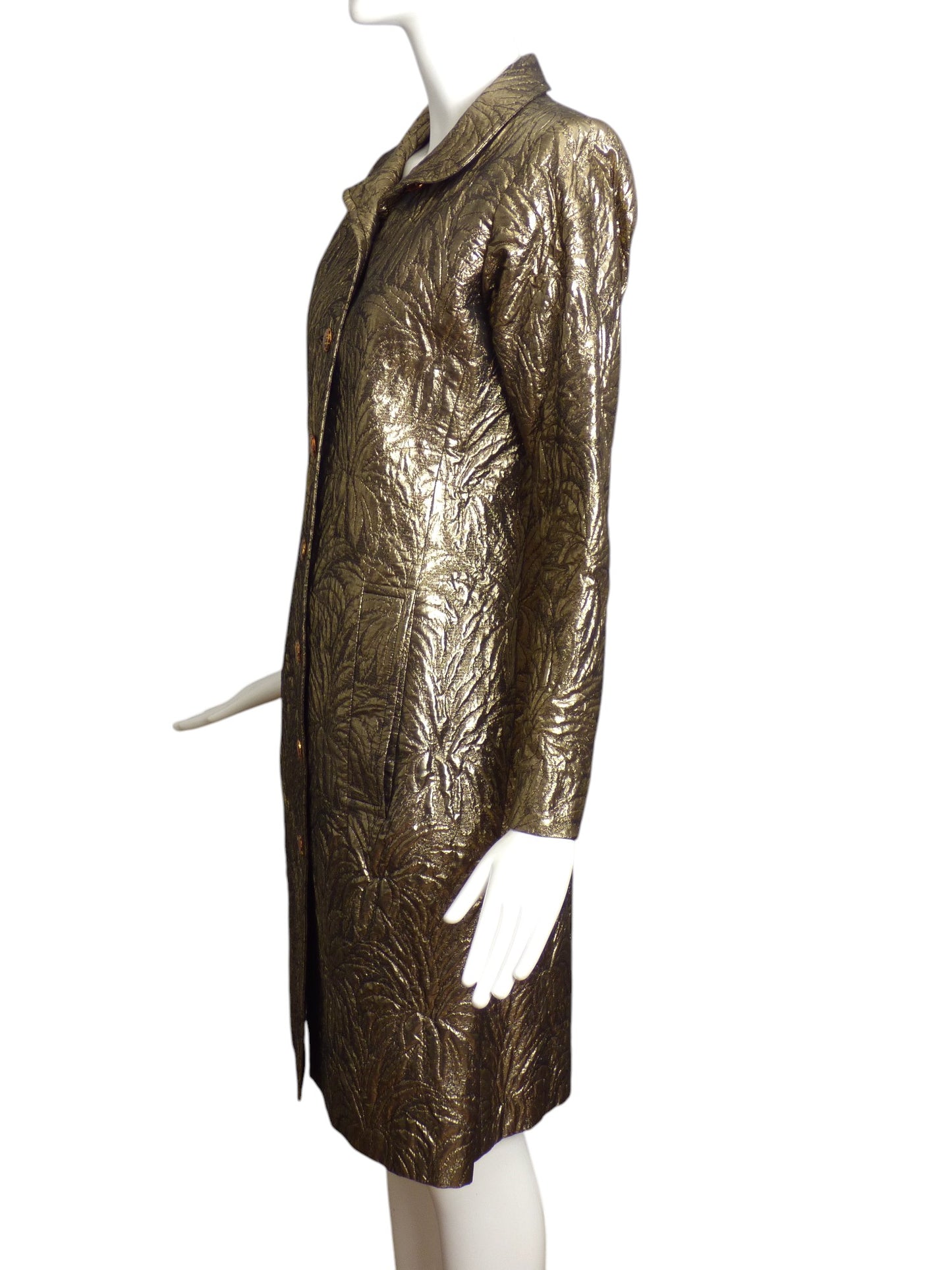 SAINT LAURENT- 1986 Gold Brocade Coat Dress, Size 6