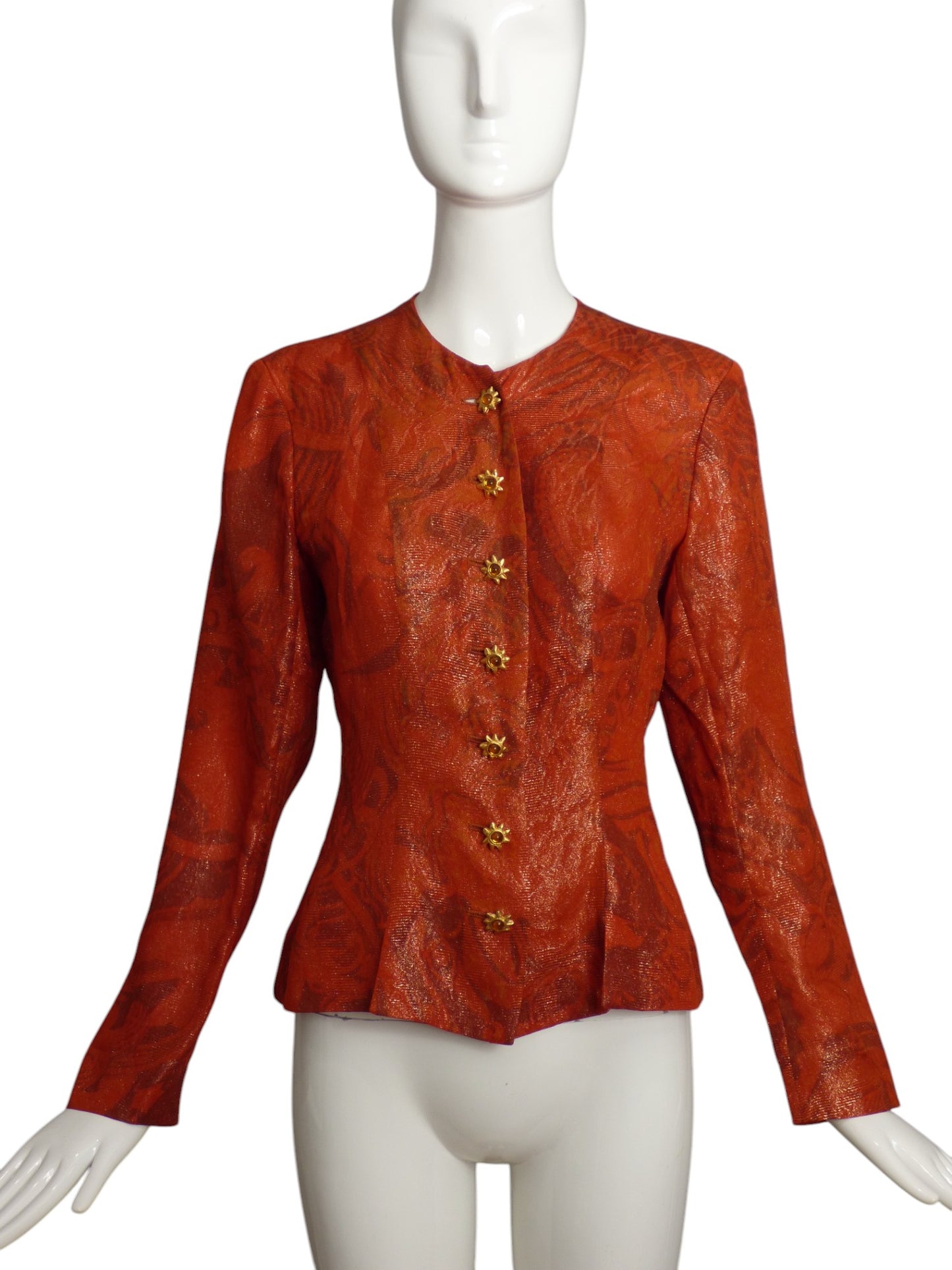 YVES SAINT LAURENT- 1991 Orange Silk Brocade Jacket, Size 6