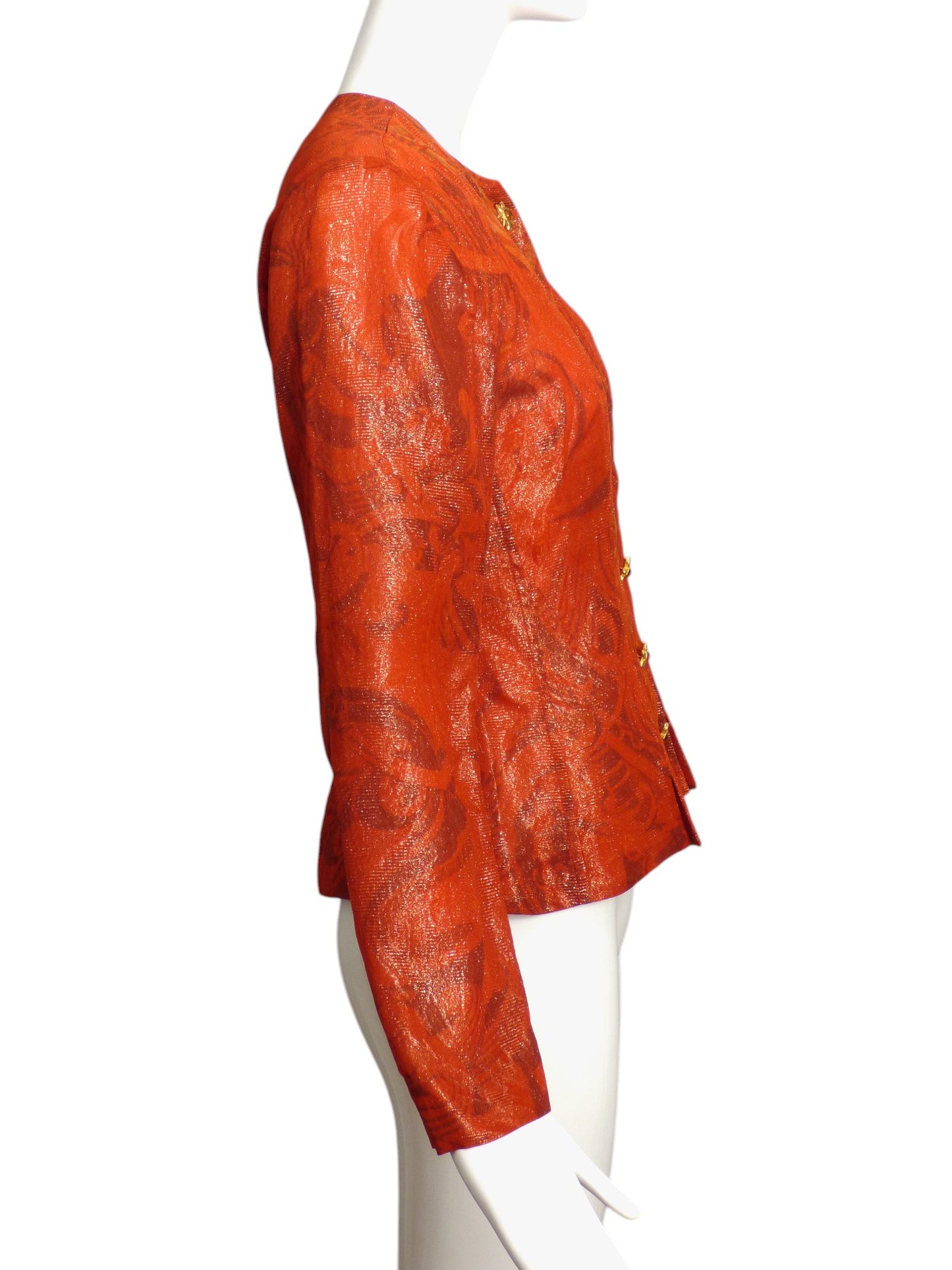 YVES SAINT LAURENT- 1991 Orange Silk Brocade Jacket, Size 6