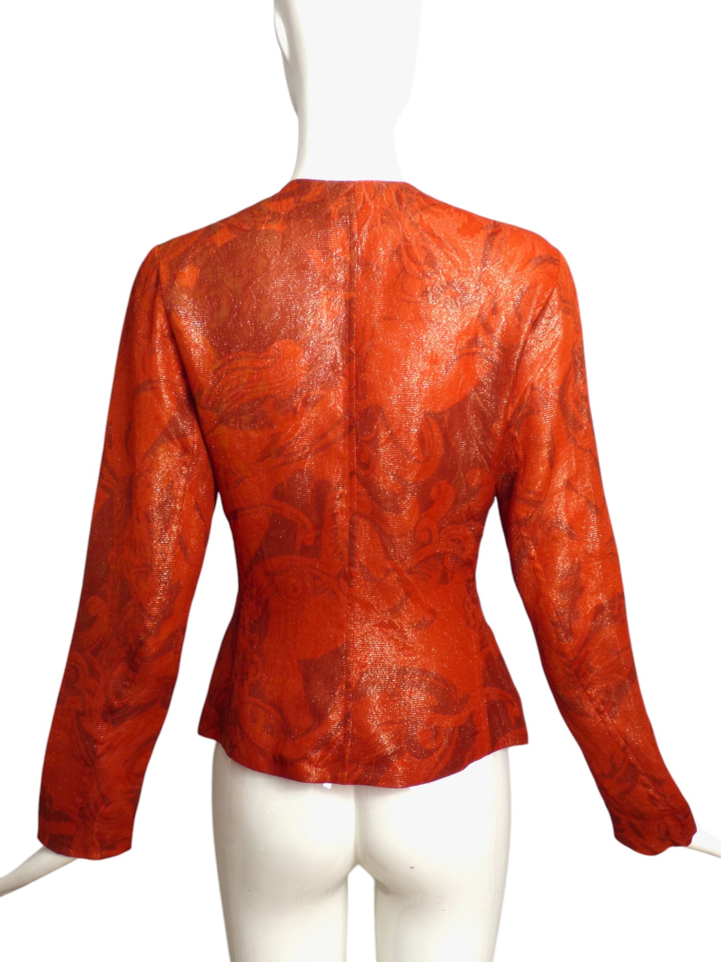 YVES SAINT LAURENT- 1991 Orange Silk Brocade Jacket, Size 6