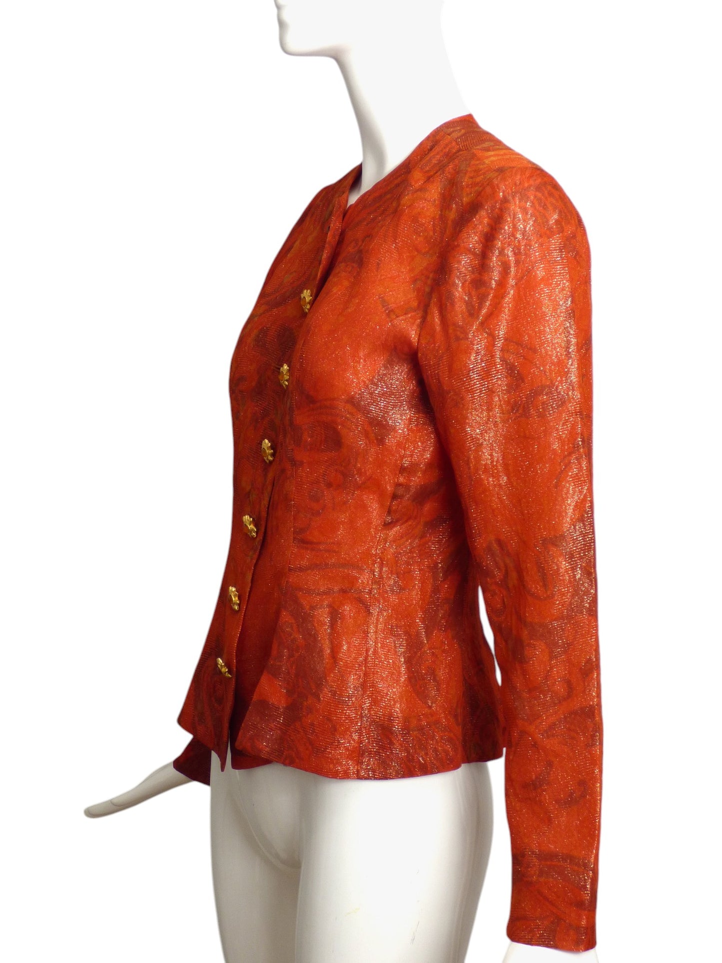 YVES SAINT LAURENT- 1991 Orange Silk Brocade Jacket, Size 6