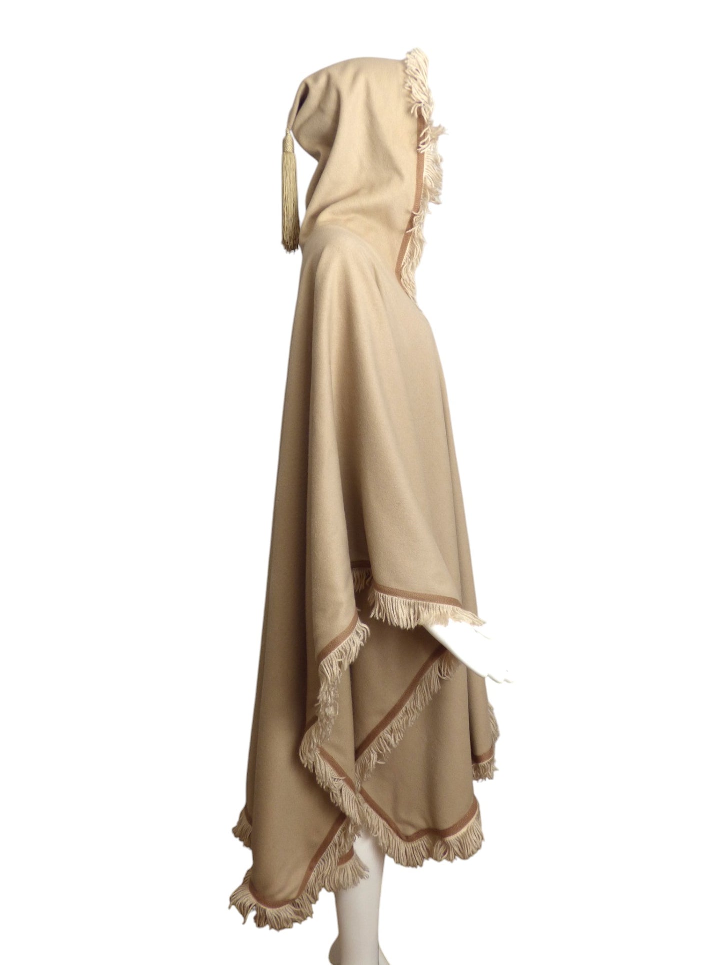 YVES SAINT LAURENT- 1970s Beige Wool Fringed Cloak, Size 10