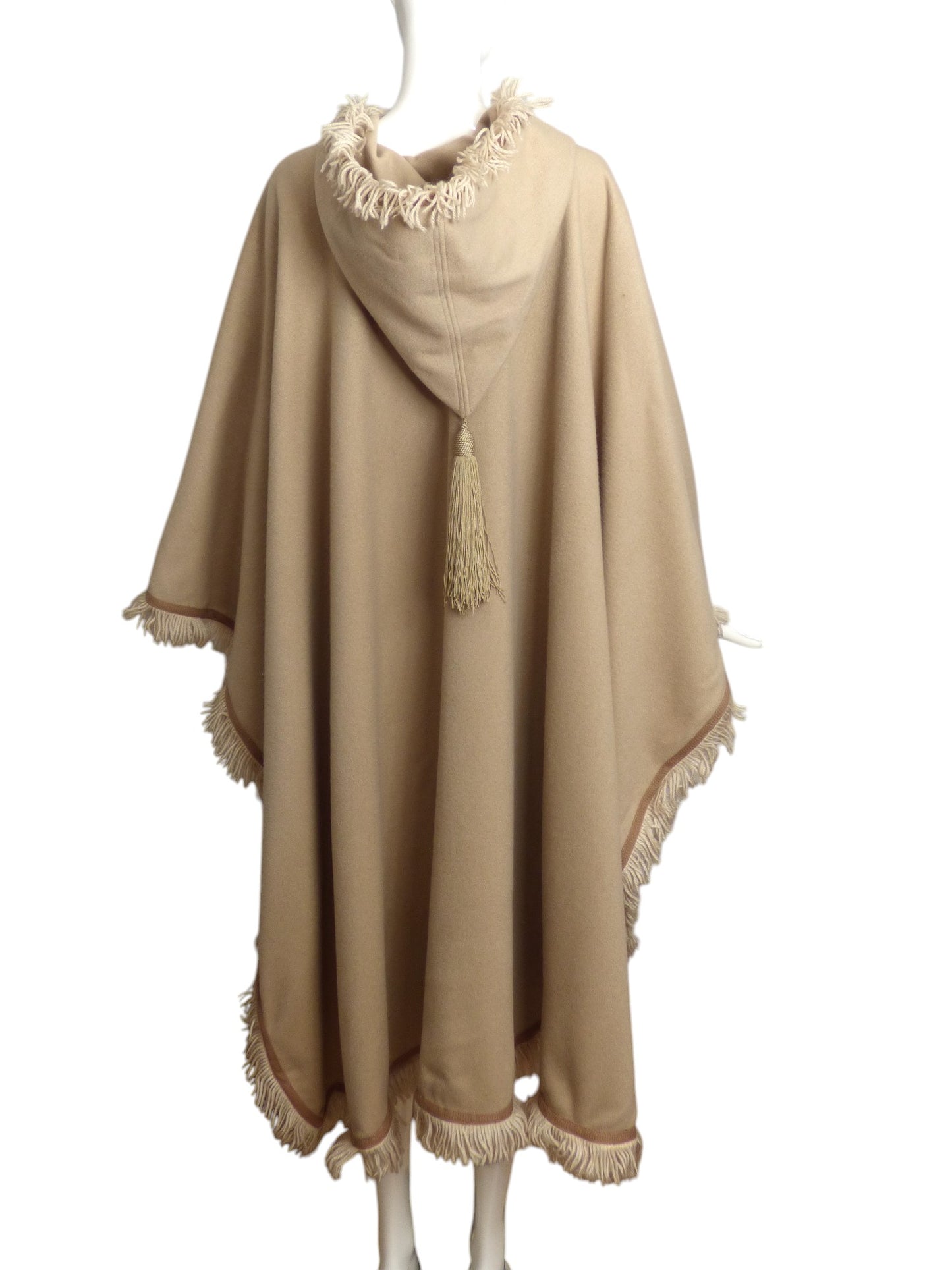 YVES SAINT LAURENT- 1970s Beige Wool Fringed Cloak, Size 10